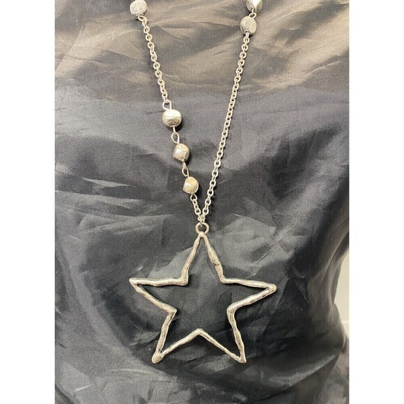 Star Womens Necklace Silver Tone Set Size 36in Hammered Style Celestial Cosmic - Picture 2 of 9